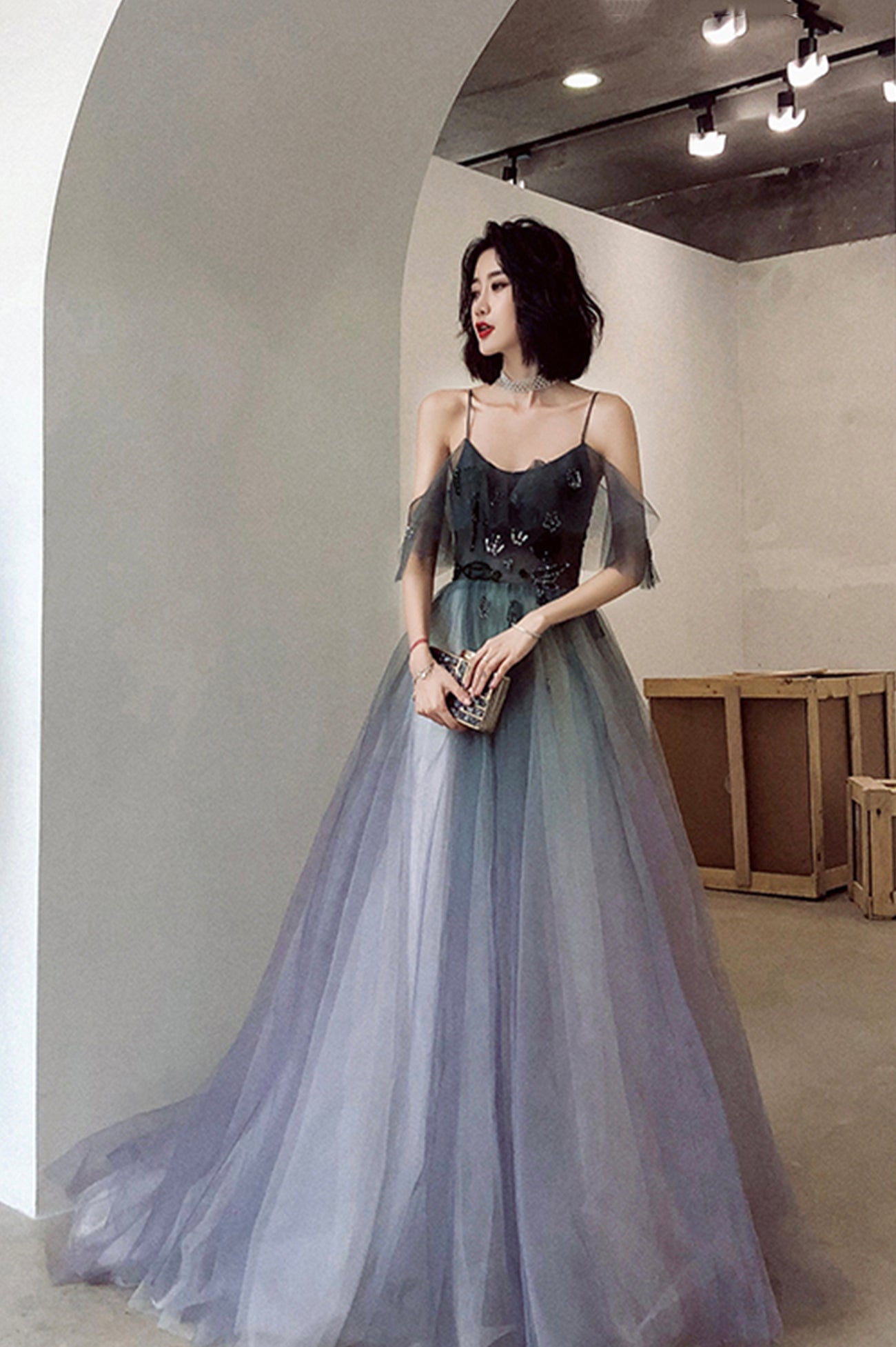 Stylish Tulle Long Gradient Prom Dress