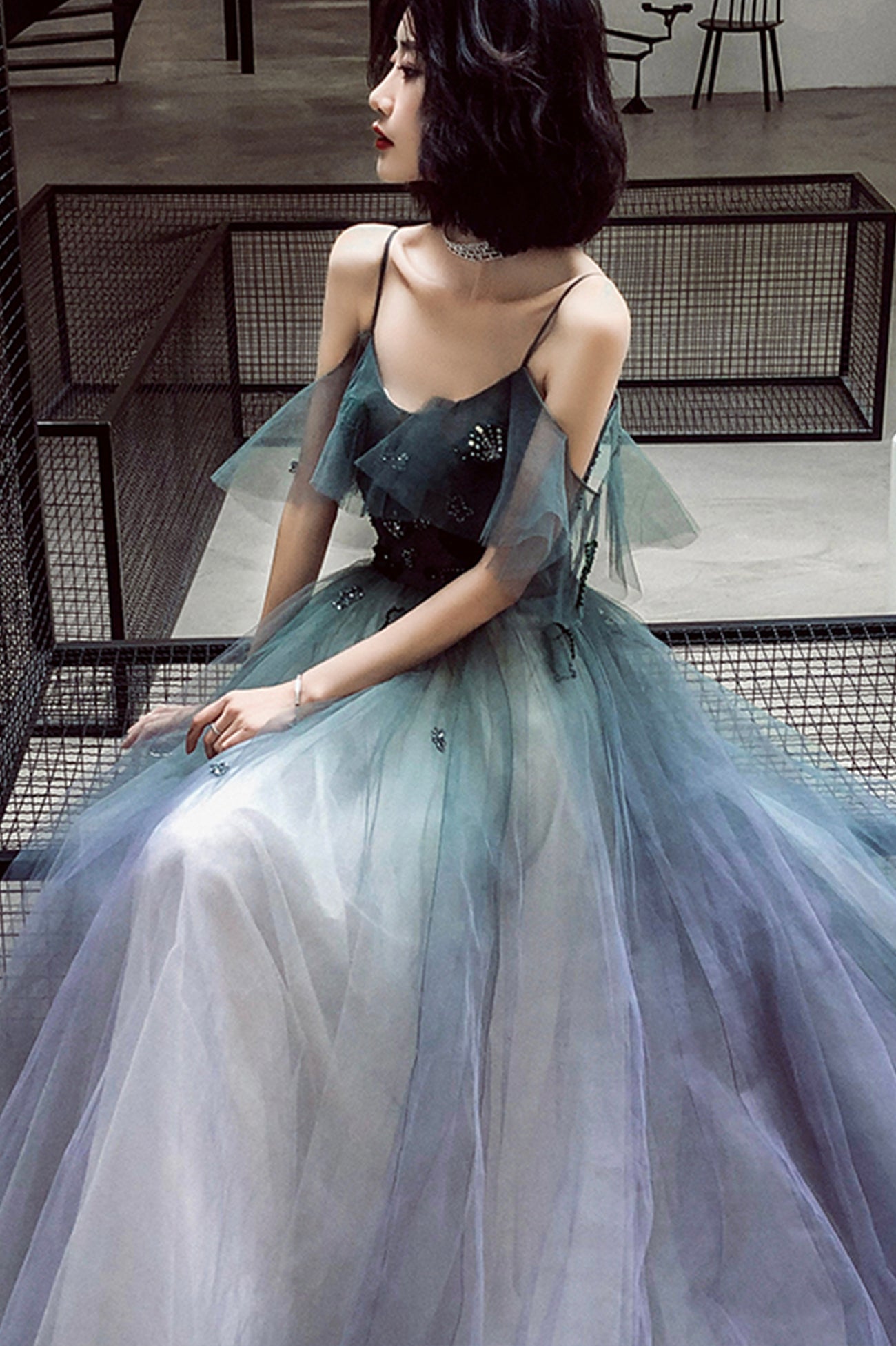 Stylish Tulle Long Gradient Prom Dress