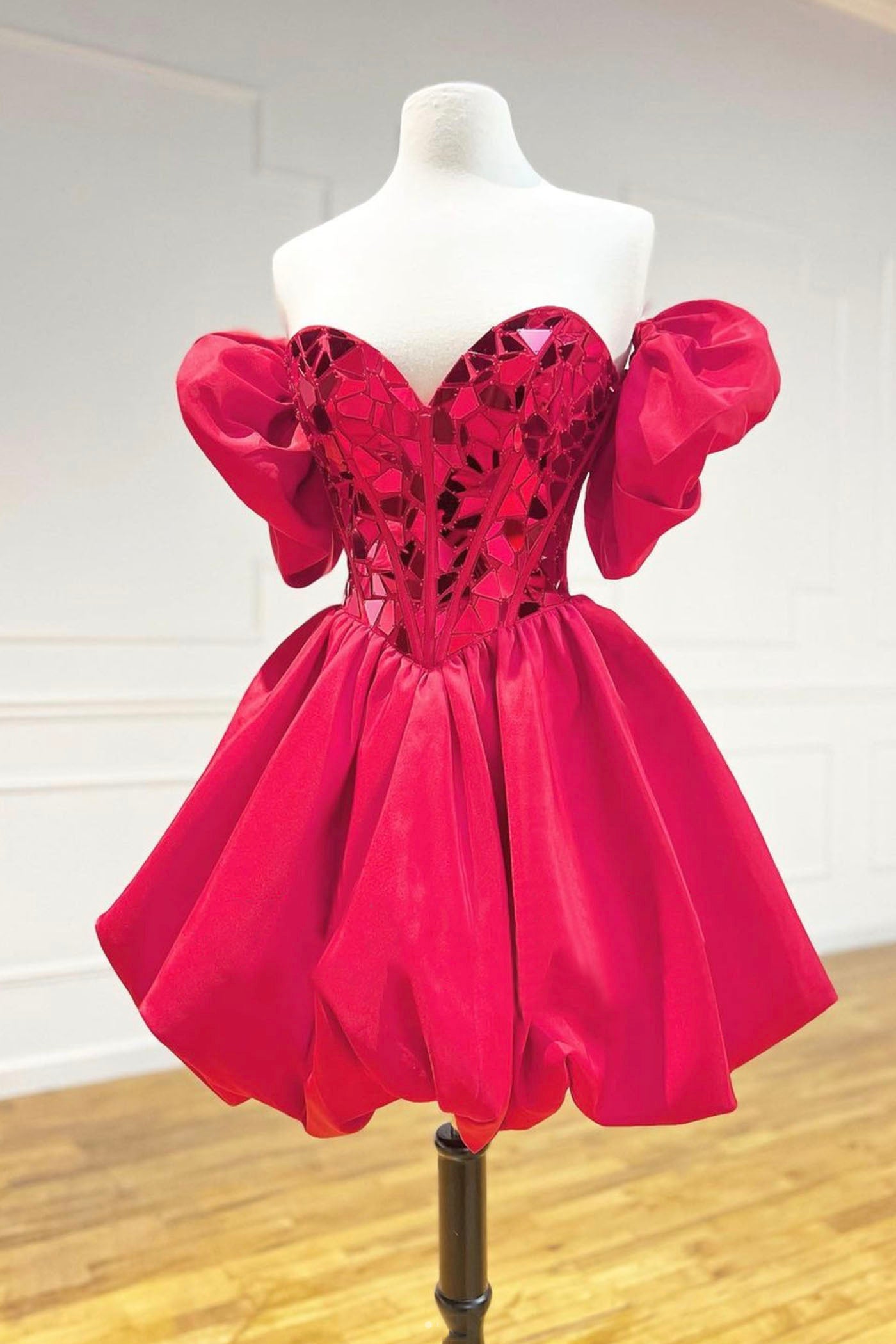 Red Satin Short A-Line Prom Dress, Red Mini Homecoming Dress