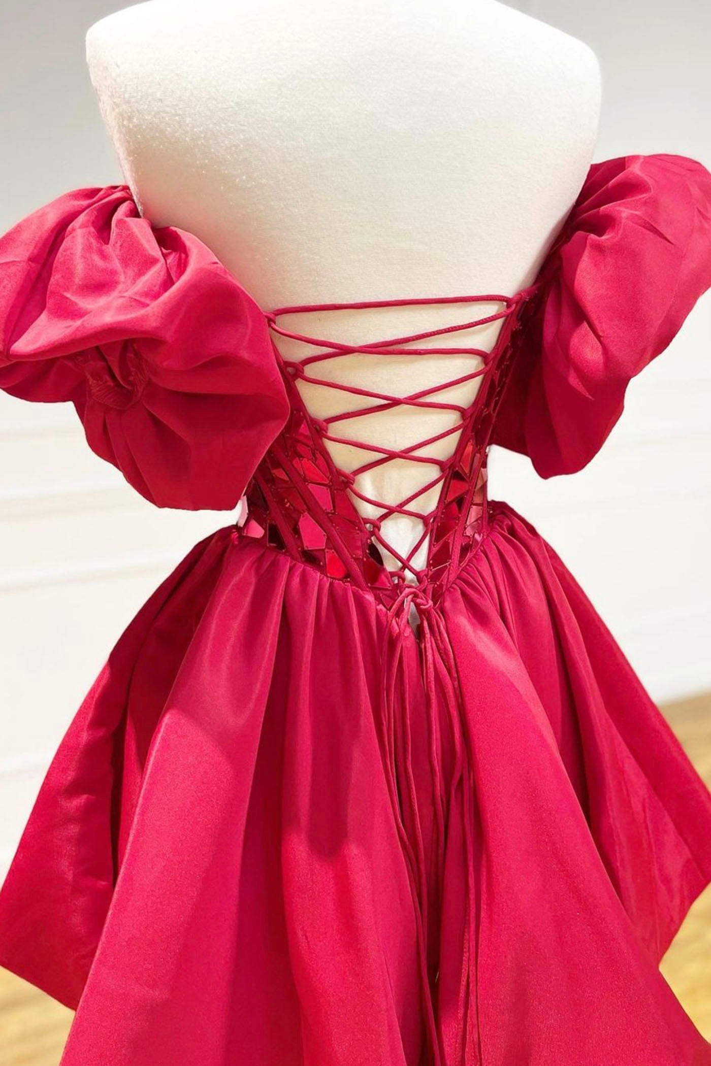 Red Satin Short A-Line Prom Dress, Red Mini Homecoming Dress