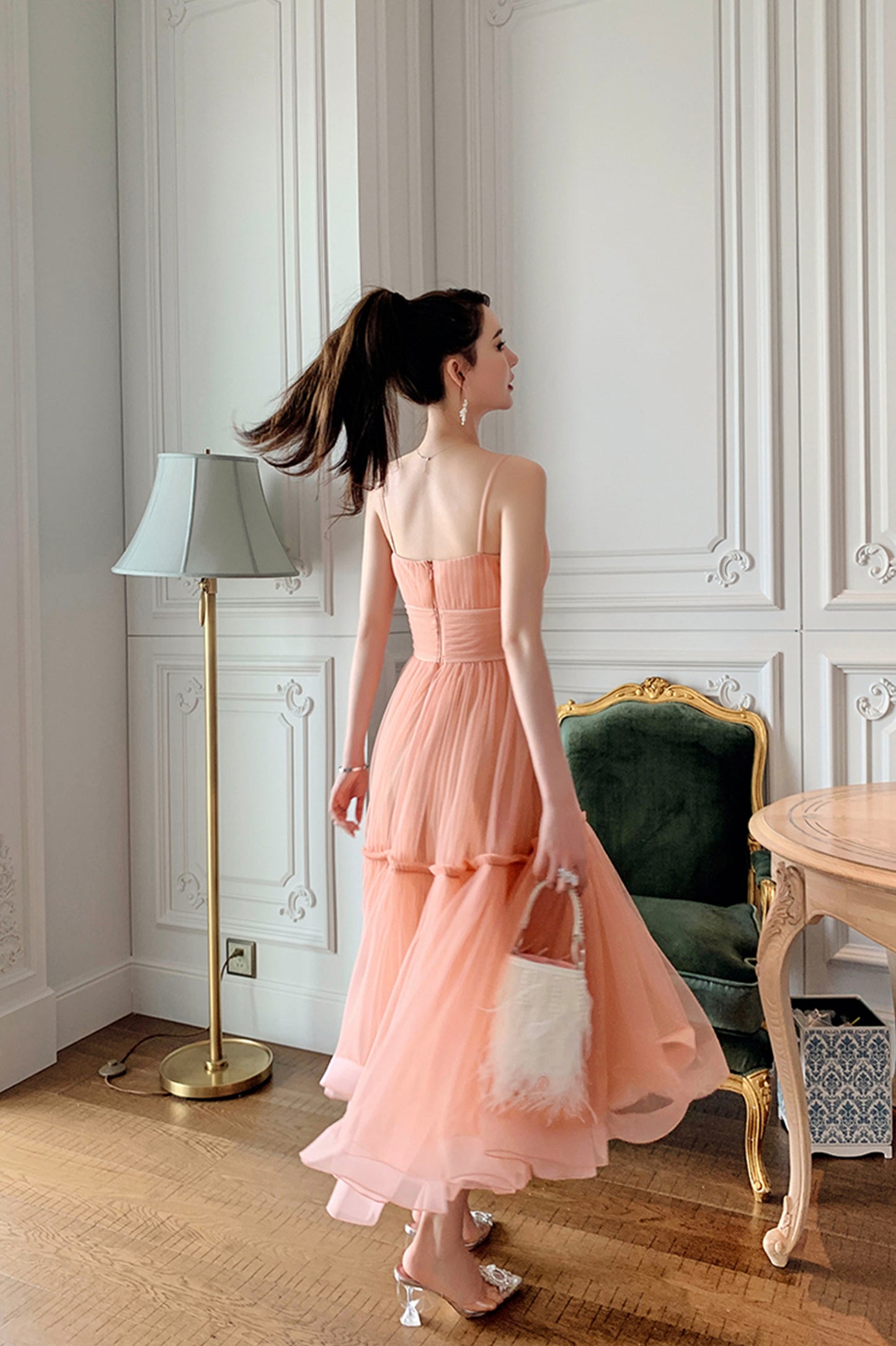 Cute Spaghetti Strap Tulle Short Prom Dress, Pink A-line Homecoming Dress