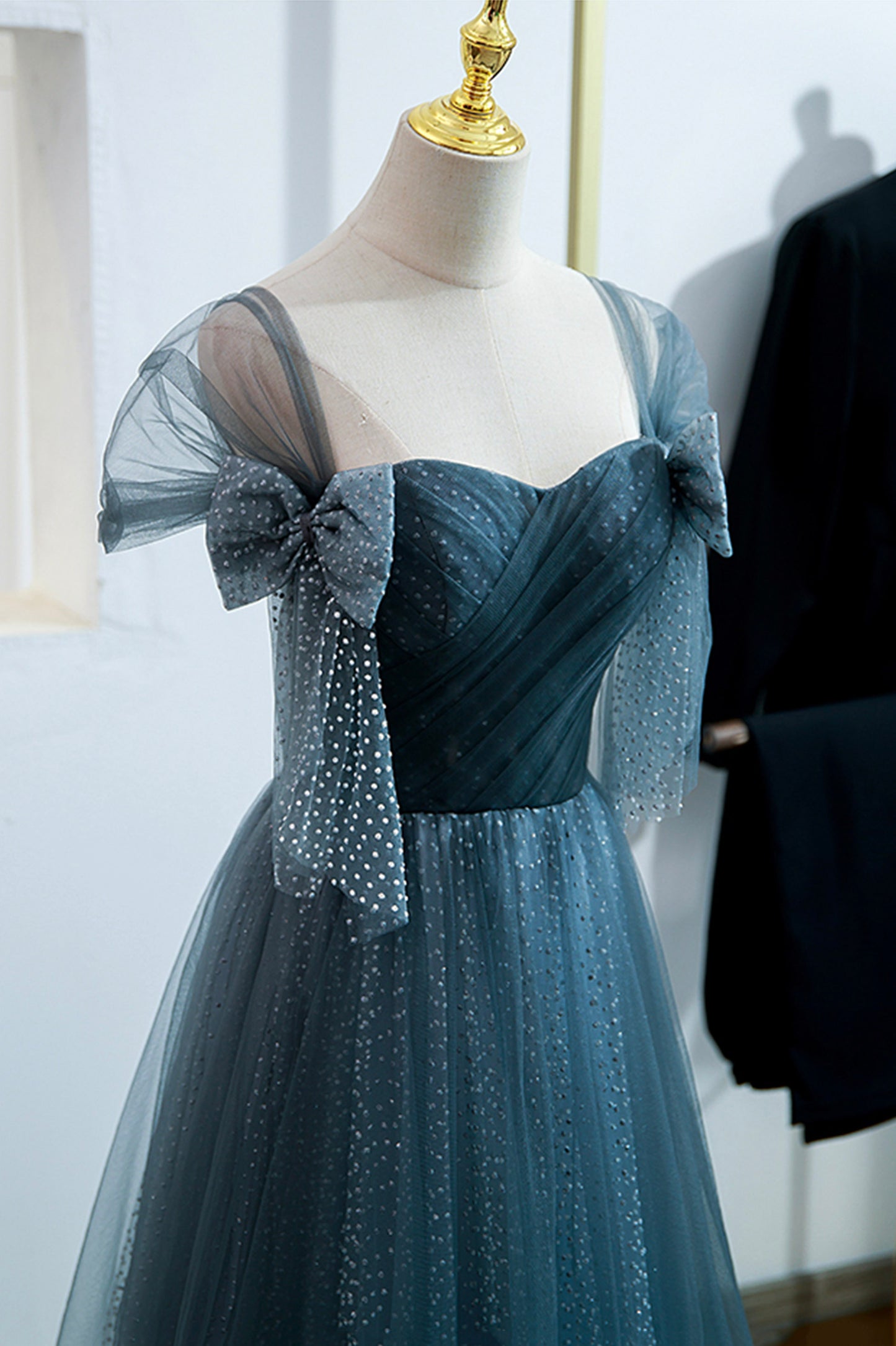 Blue Tulle Long Prom Dress, Blue A-line Evening Party Dress