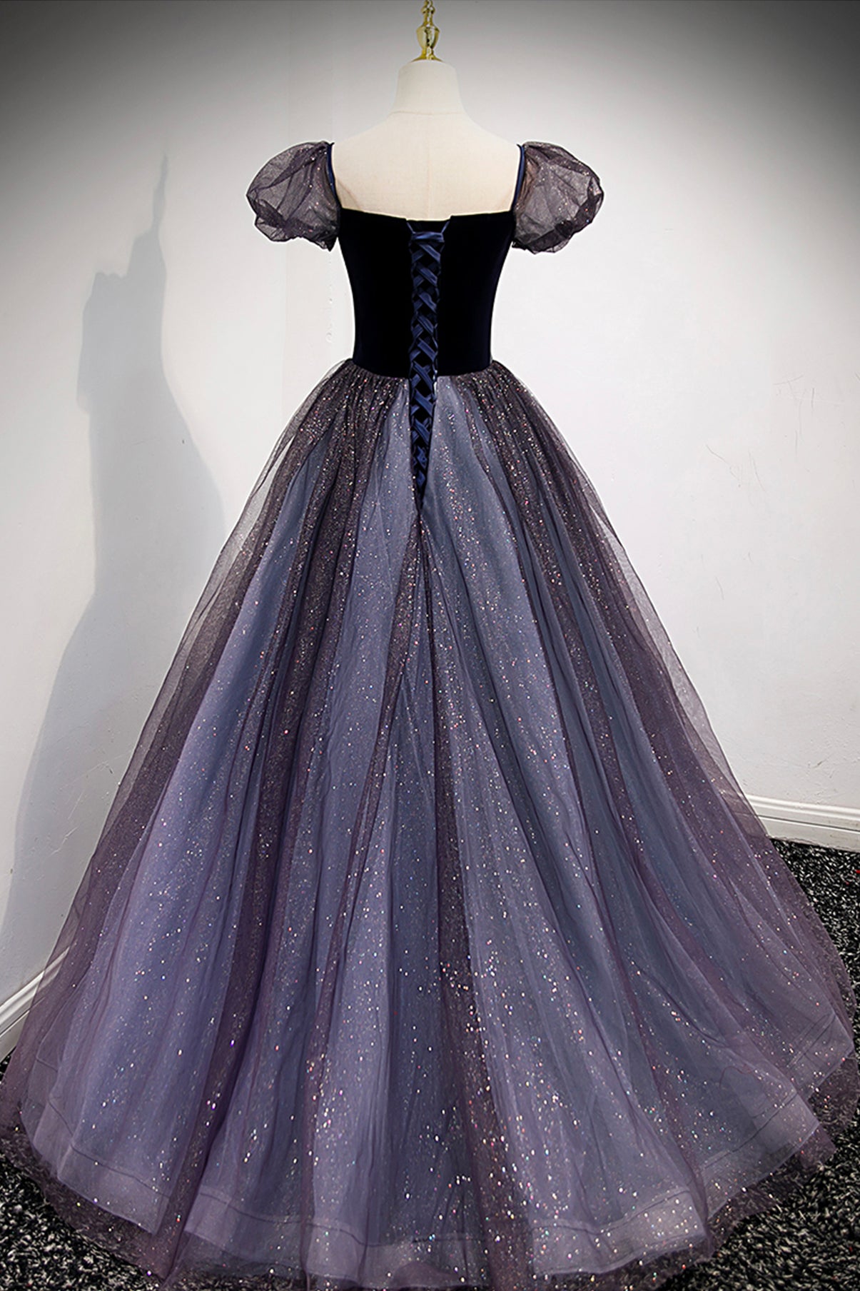 Purple Tulle and Velvet Floor Length Beautiful Prom Dress