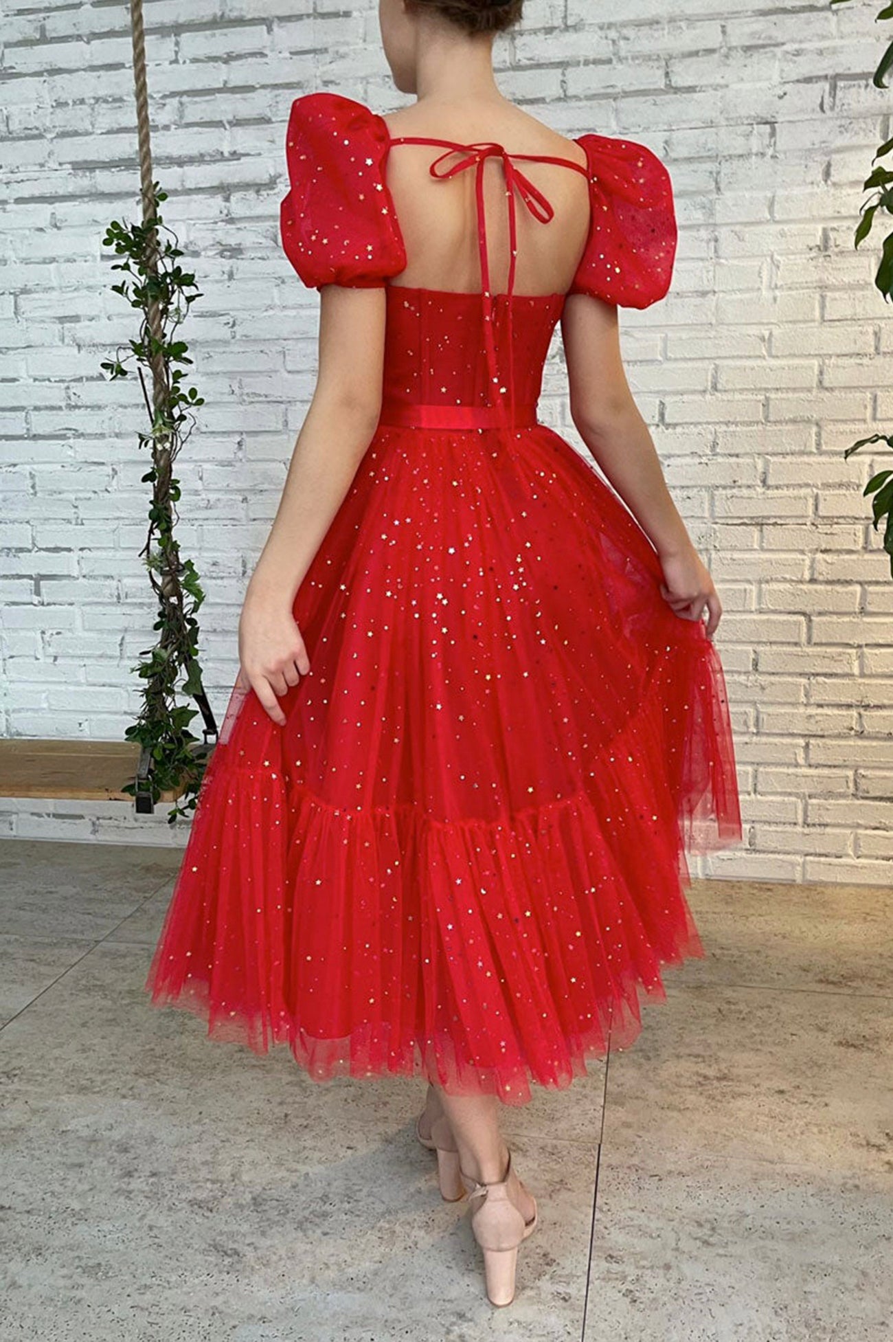 Pink Short Sleeve Tulle Evening Party Dress