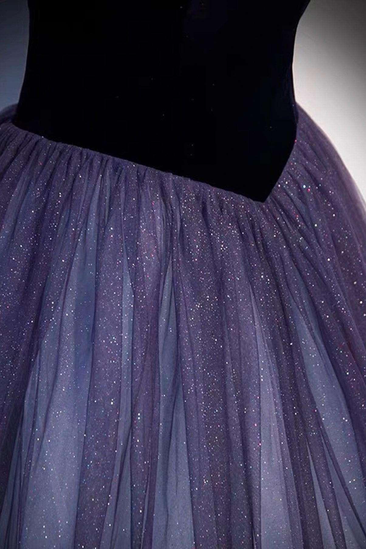 Purple Tulle and Velvet Floor Length Prom Dress