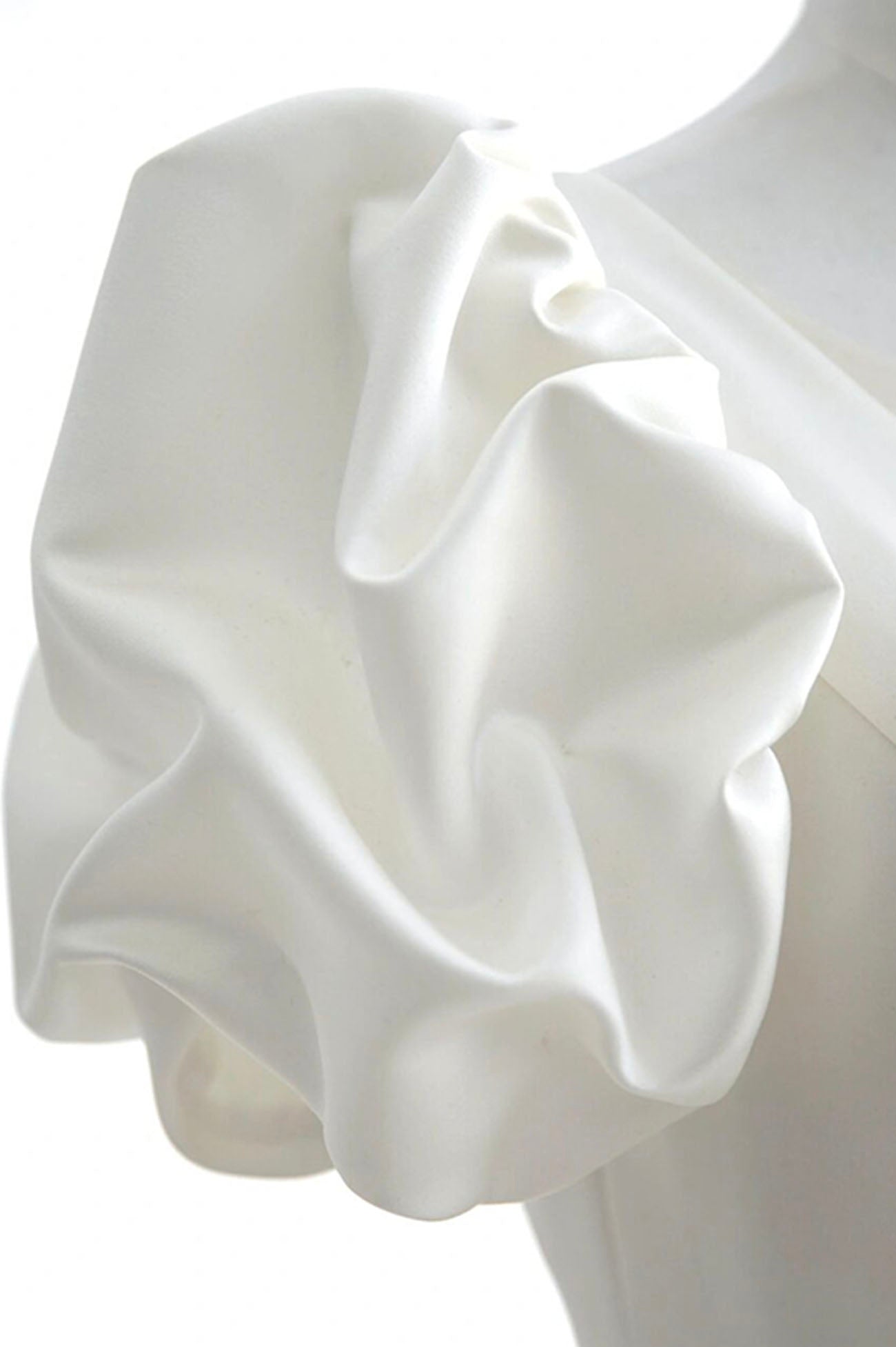 White V-Neck Satin Long Prom Dress, A-Line Short Sleeve Evening Dress