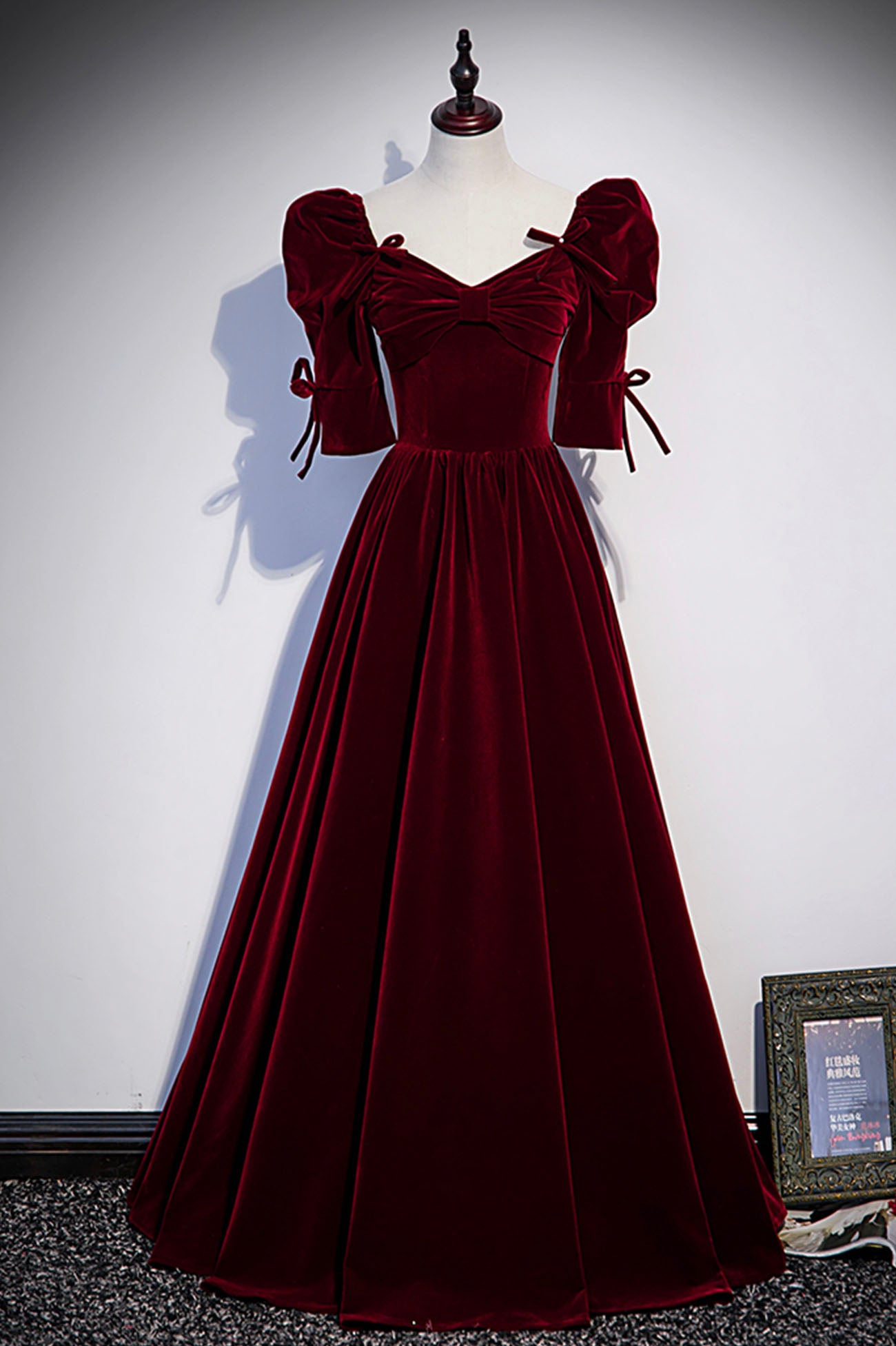 Burgundy Velvet Long A-Line Prom Dress