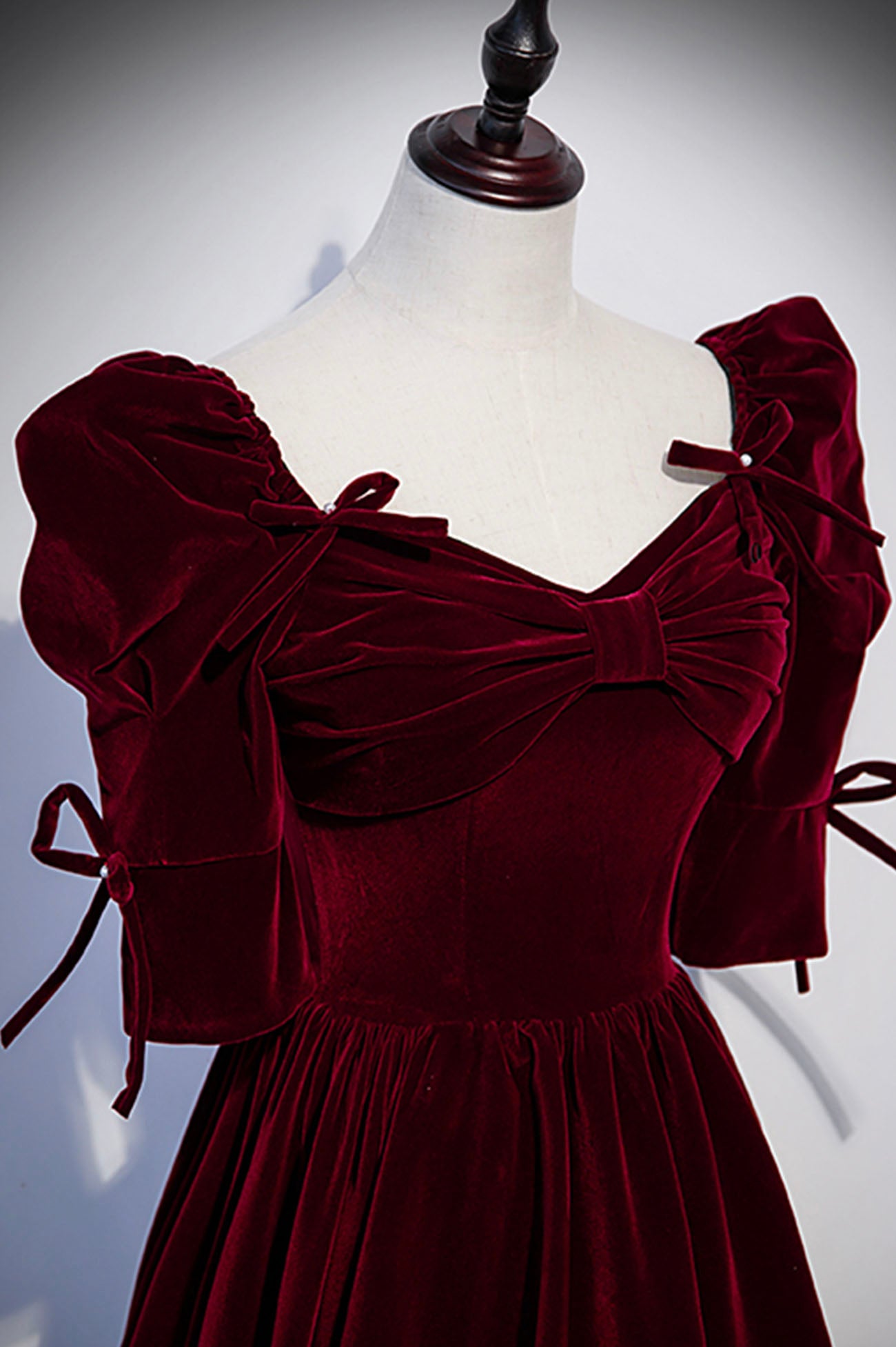 Burgundy Velvet Long A-Line Prom Dress