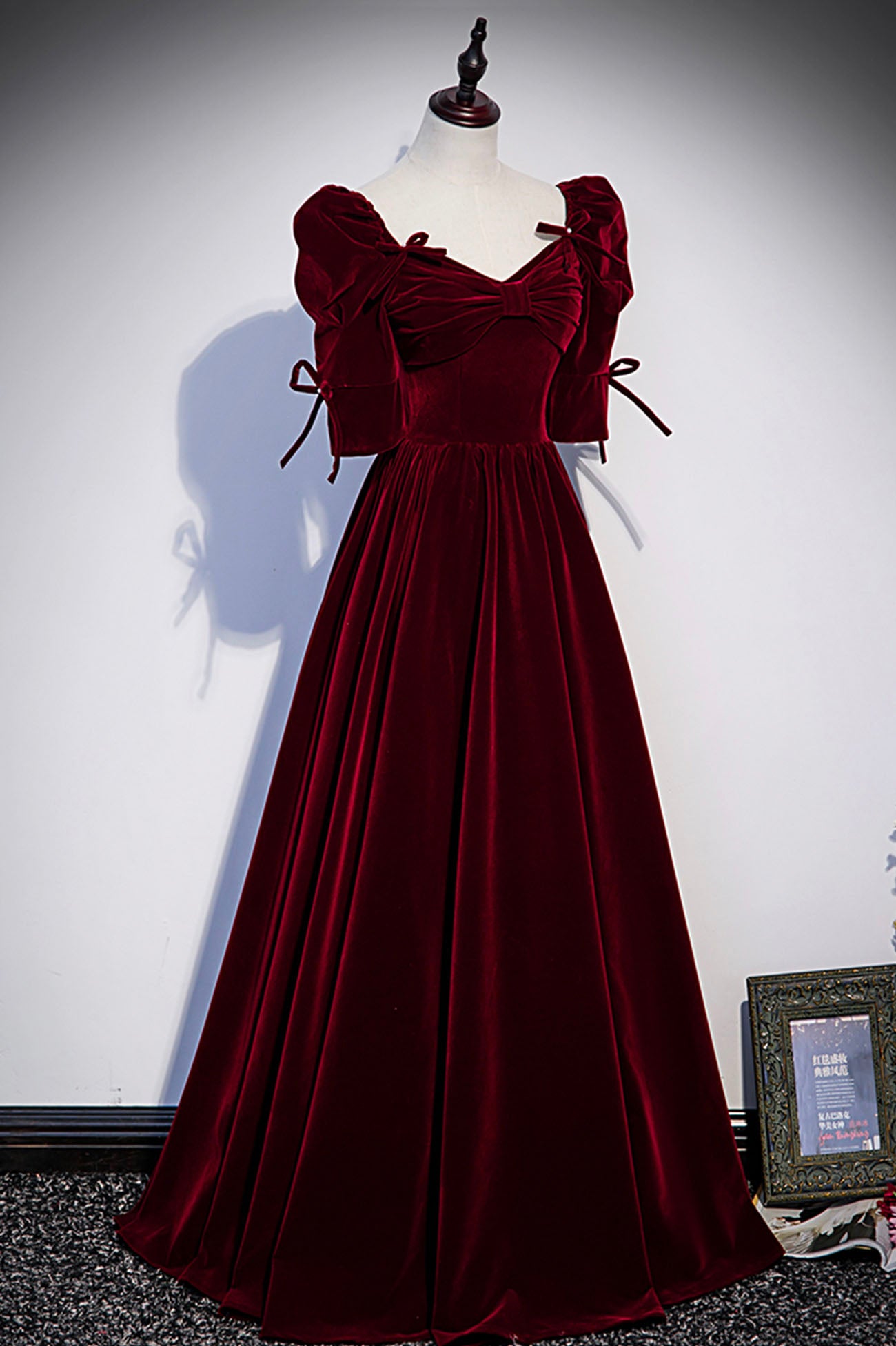 Burgundy Velvet Long A-Line Prom Dress