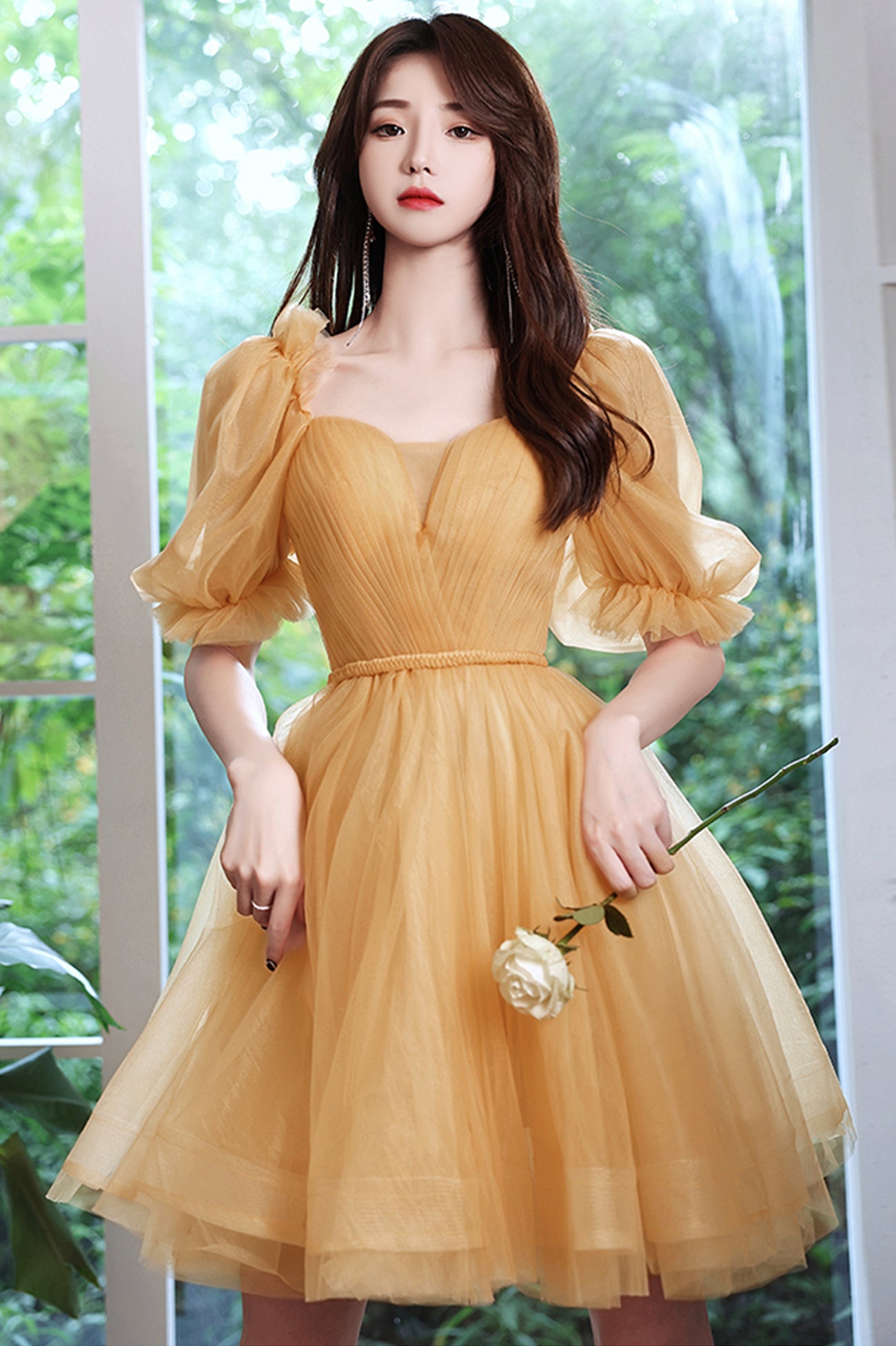 Cute Tulle Knee Length Prom Dress, A-line Mini Party Dress