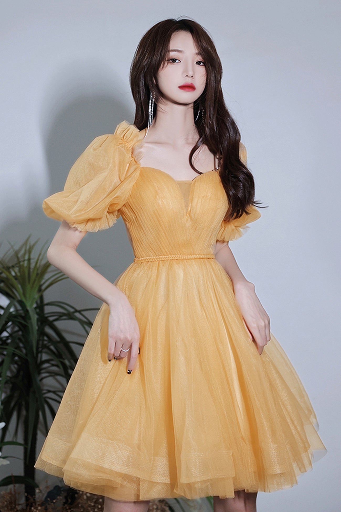 Cute Tulle Knee Length Prom Dress, A-line Mini Party Dress