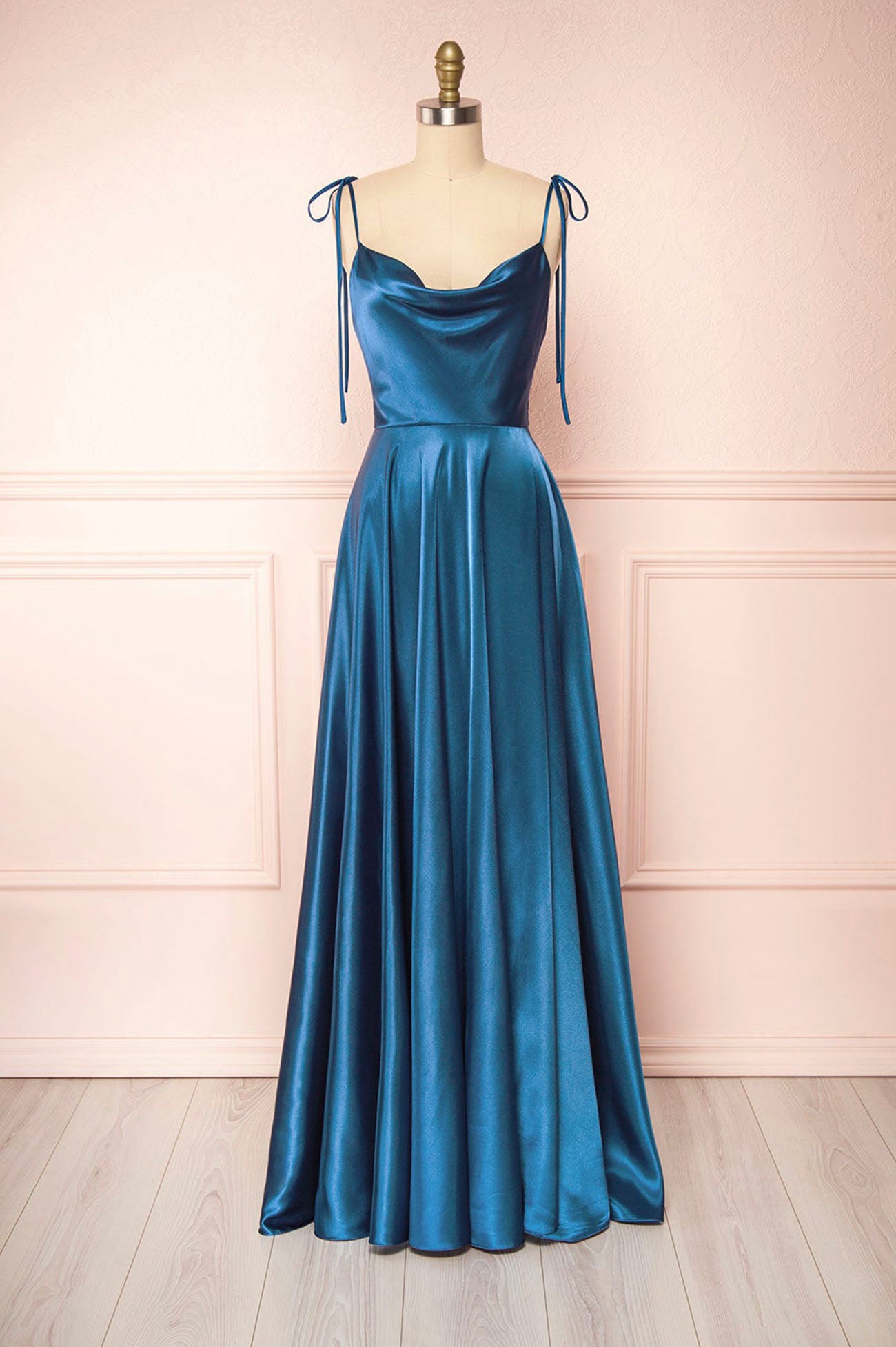 Simple Satin Long Prom Dress, A-Line Spaghetti Strap Evening Party Dress