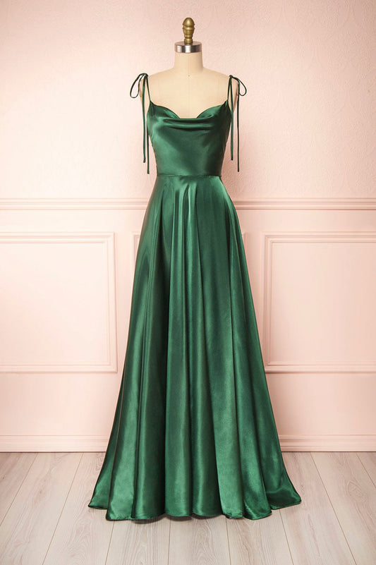 Simple Satin Long Prom Dress, A-Line Spaghetti Strap Evening Party Dress