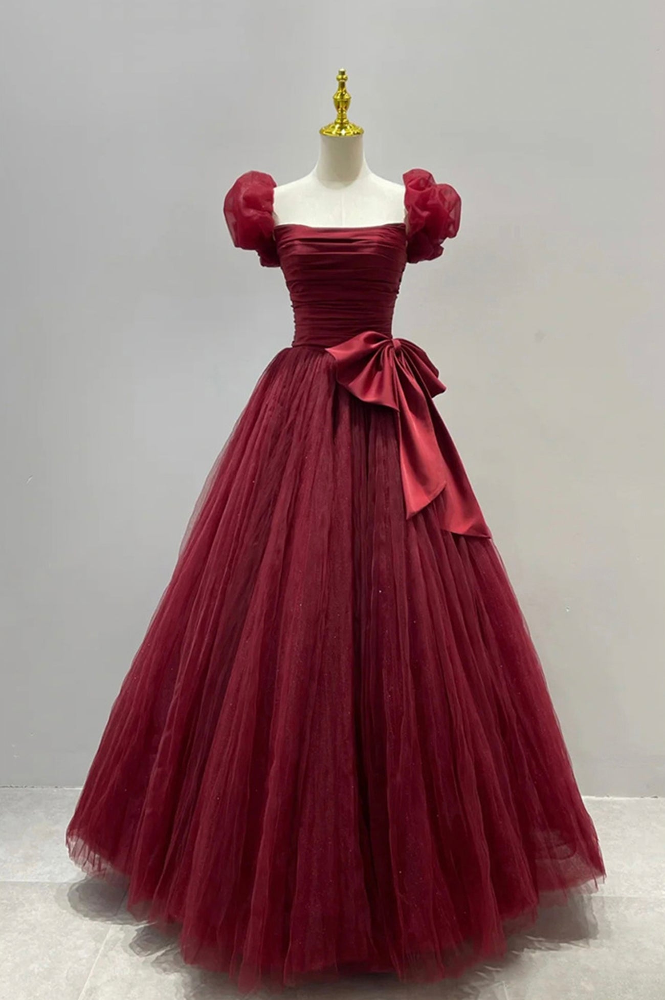 Burgundy Tulle Long Prom Dress, Beautiful A-Line Evening Party Dress