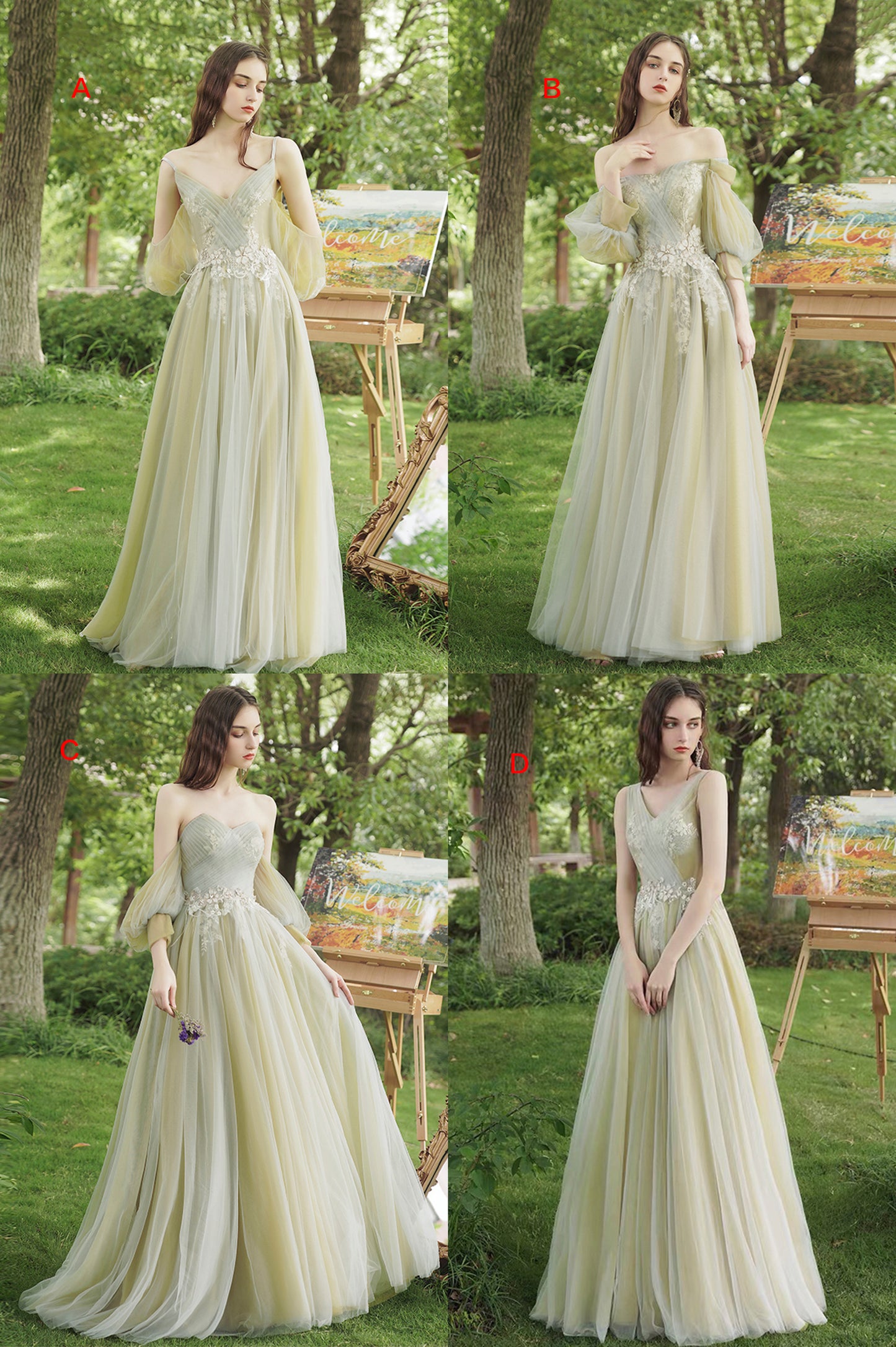 Green Tulle Lace Long Prom Dress, Beautiful A-Line Evening Party Dress