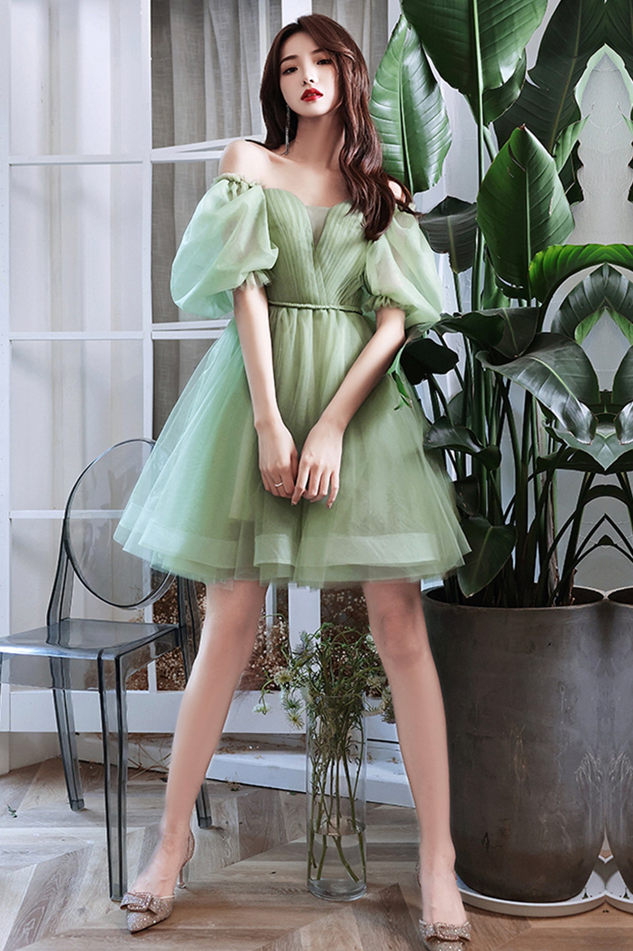 Cute Tulle Knee Length Prom Dress, A-line Mini Party Dress
