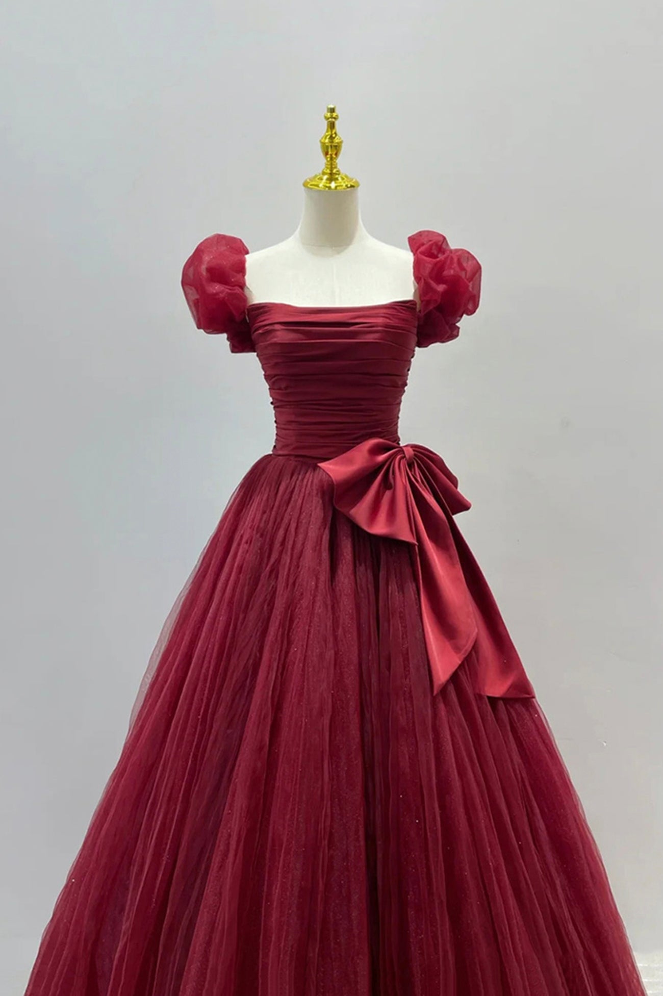 Burgundy Tulle Long Prom Dress, Beautiful A-Line Evening Party Dress