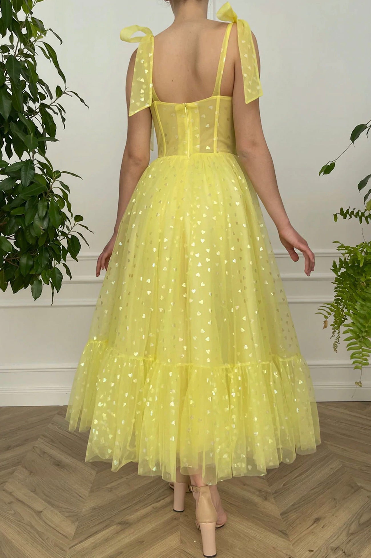 Cute Spaghetti Strap Tulle Short Prom Dress, Yellow A-Line Party Dress