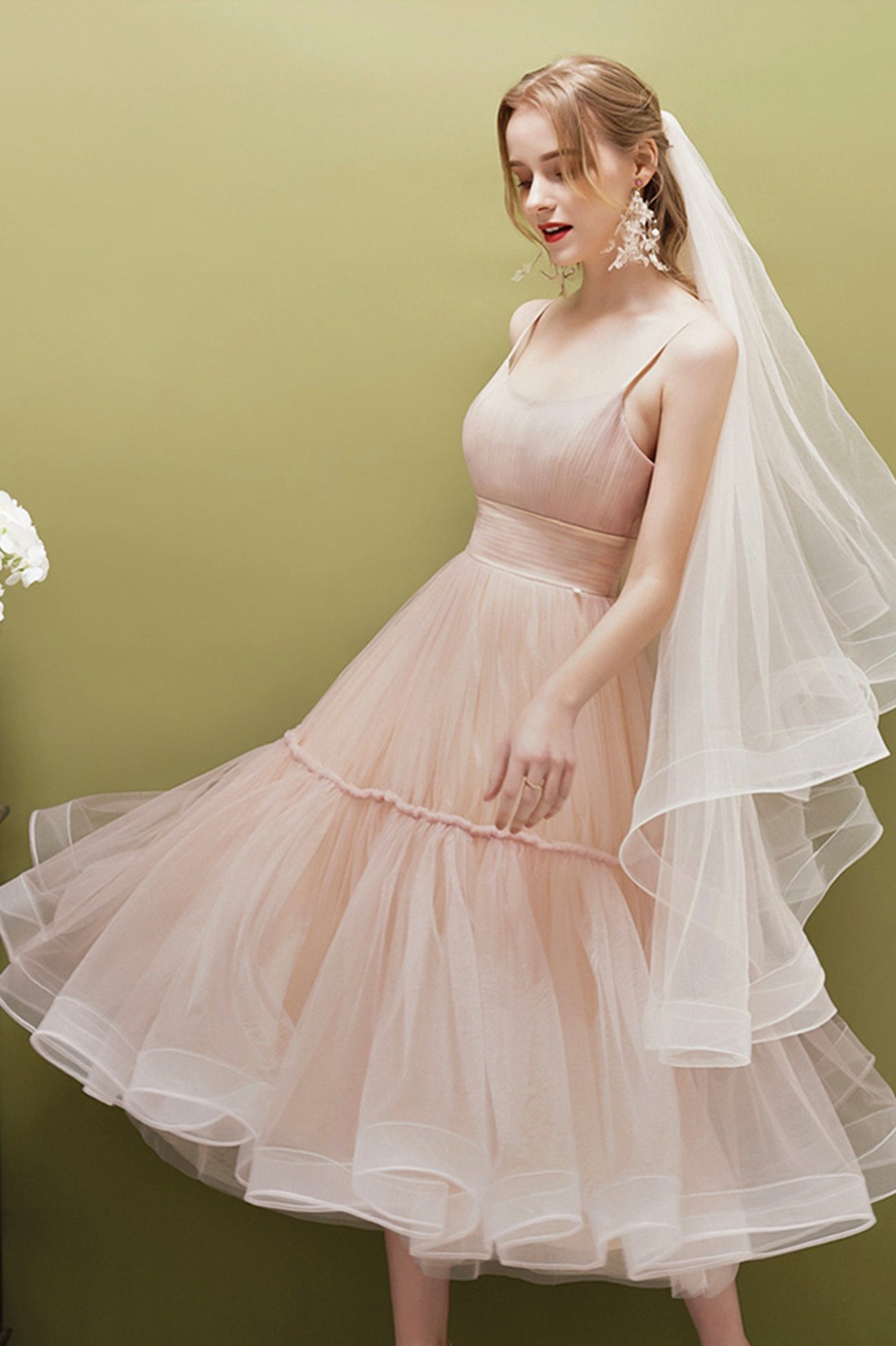 Lovely Spaghetti Strap Tulle Short A-Line Prom Dress