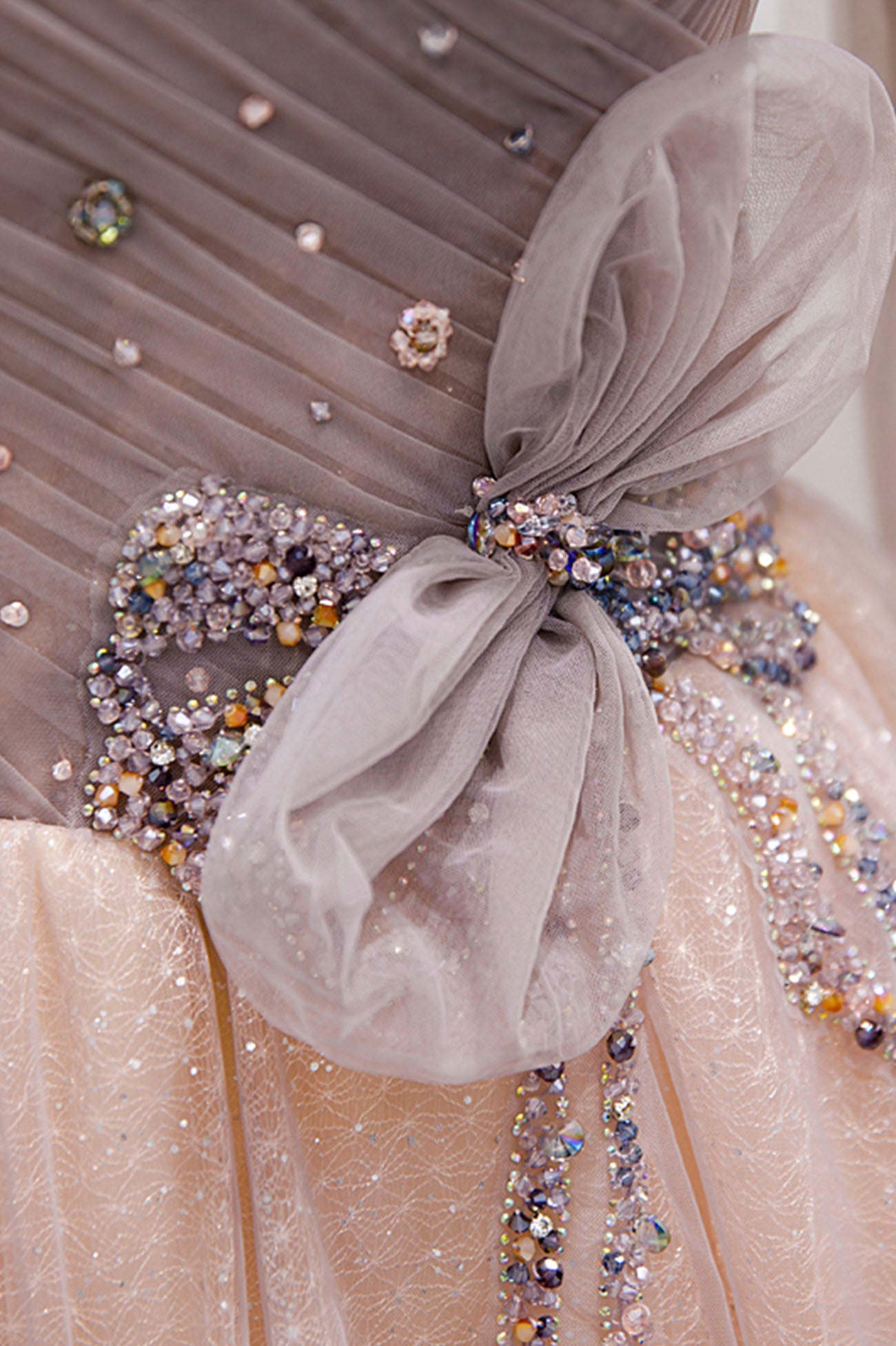 Pink Tulle Beaded Long Prom Dress, Off the Shoulder Evening Dress