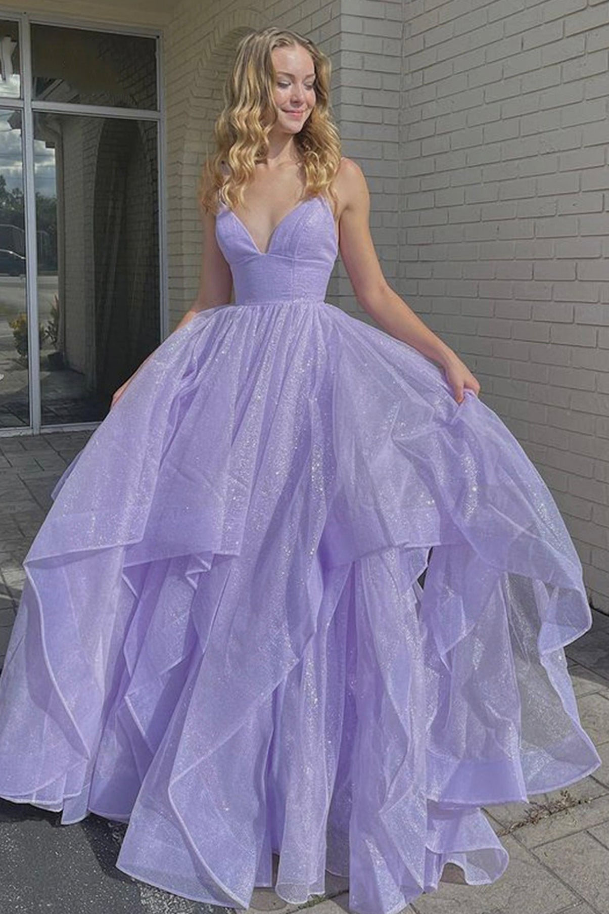 Lilac Tulle Long Prom Dress, Beautiful A-Line Backless Evening Dress