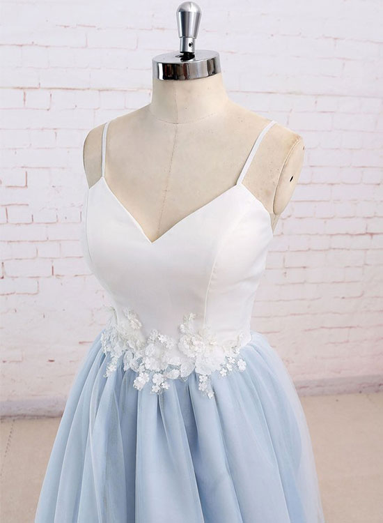 Beautiful V-neck Baby Blue Floor Length Prom Dress, Blue Evening Party Dress