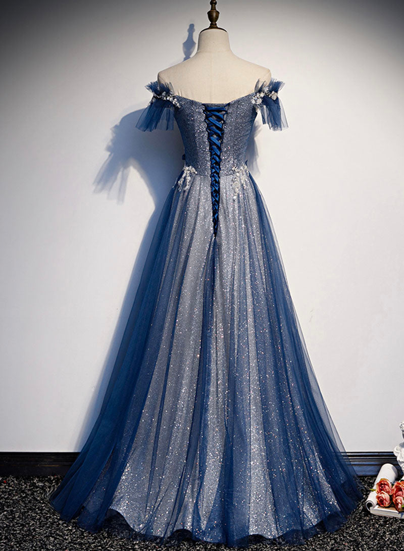 Burgundy Tulle Long Prom Dress with Applique