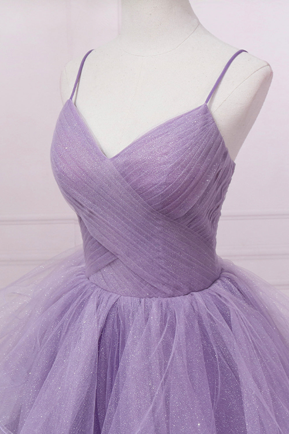 Purple Tulle A-line Long Prom Dress, Purple Straps Formal Dress Party Dress