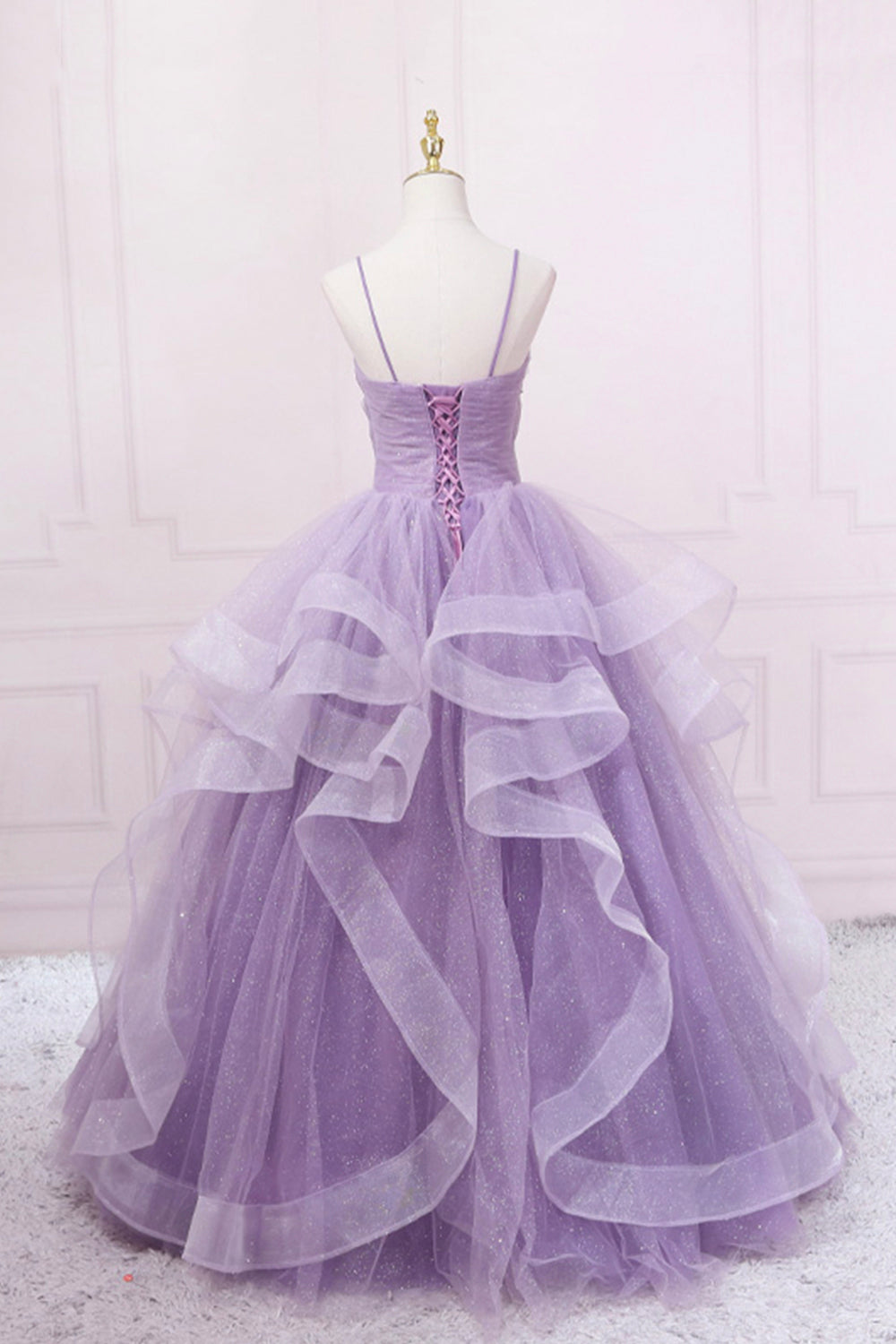 Purple Tulle A-line Long Prom Dress, Purple Straps Formal Dress Party Dress