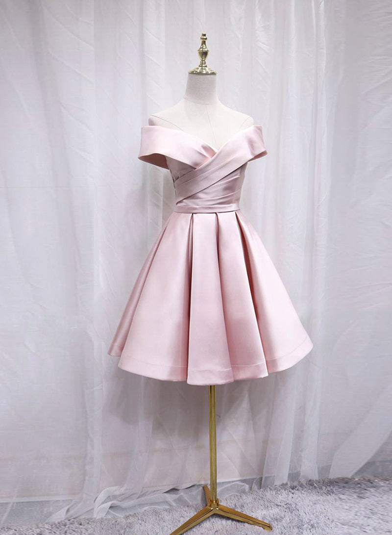 Cute Satin Short Prom Dress, A-Line Off the Shoulder Homecoming Dress