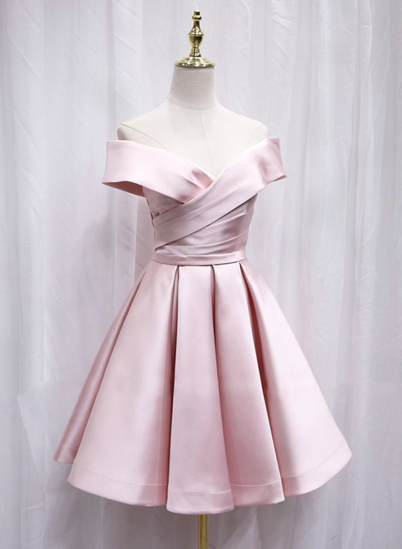 Cute Satin Short Prom Dress, A-Line Off the Shoulder Homecoming Dress
