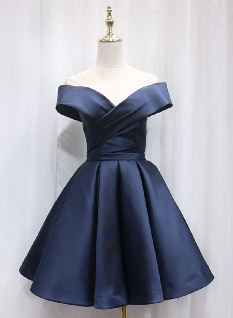 Cute Satin Short Prom Dress, A-Line Off the Shoulder Homecoming Dress