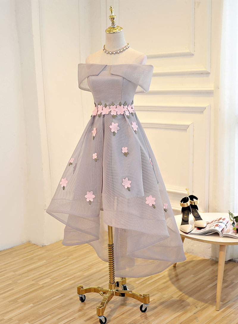 Cute Off the Shoulder High Low Prom Dress, A-Line Evening Party Dress