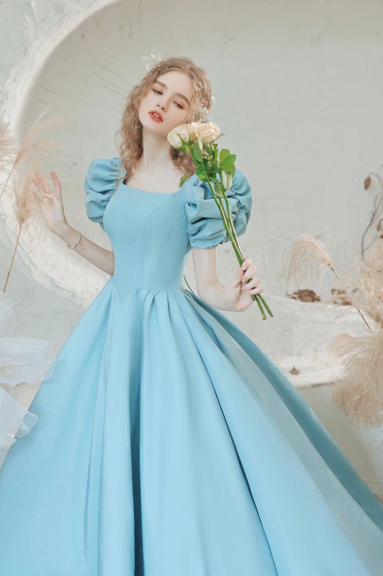 Blue Satin Long Prom Dress, Lovely A-Line Evening Party Dress