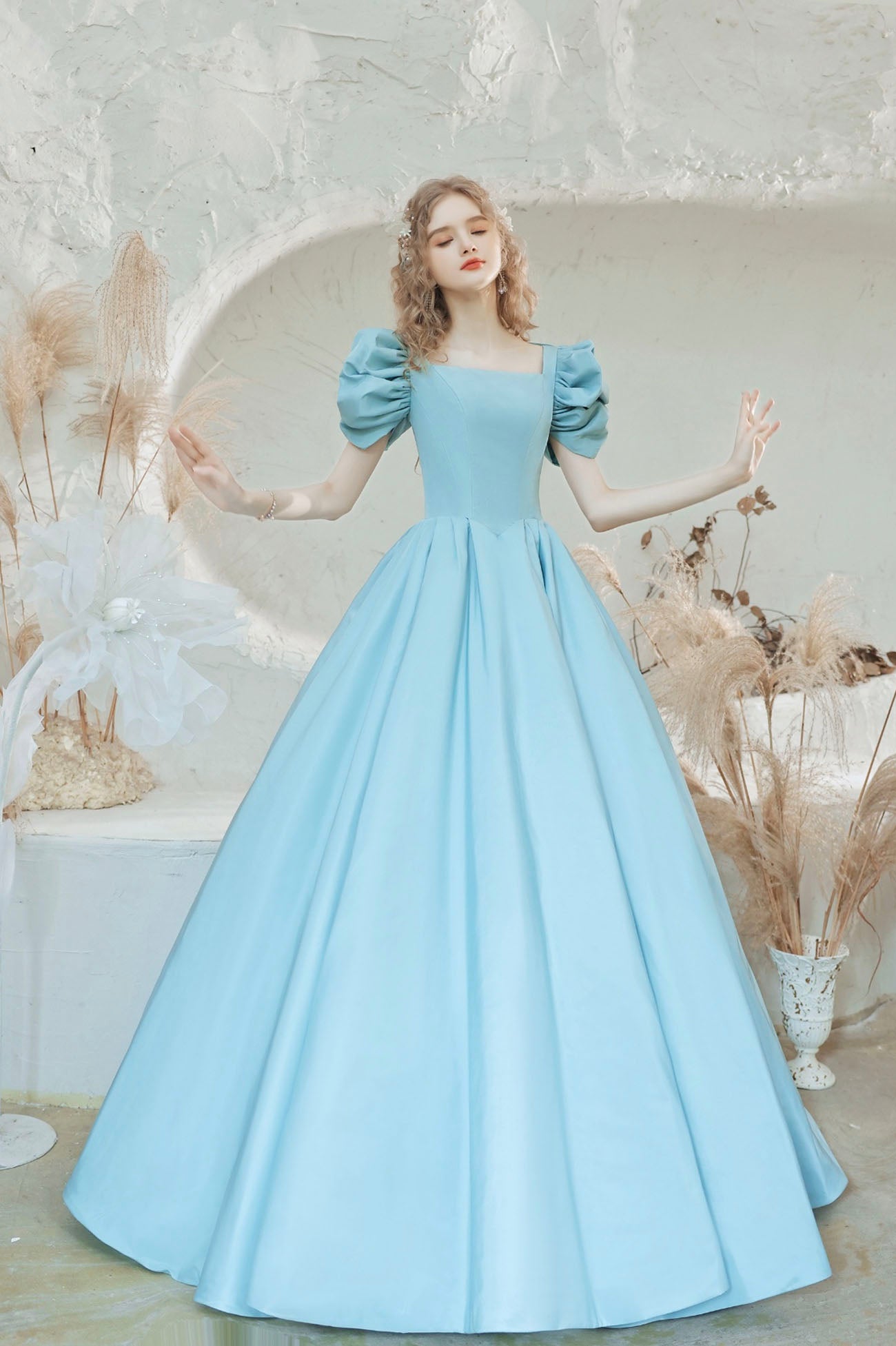 Blue Satin Long Prom Dress, Lovely A-Line Evening Party Dress