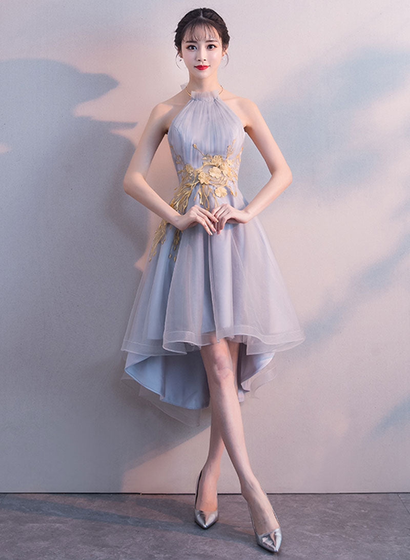 Cute Tulle Lace Short Prom Dress, A-Line Backless Evening Party Dress