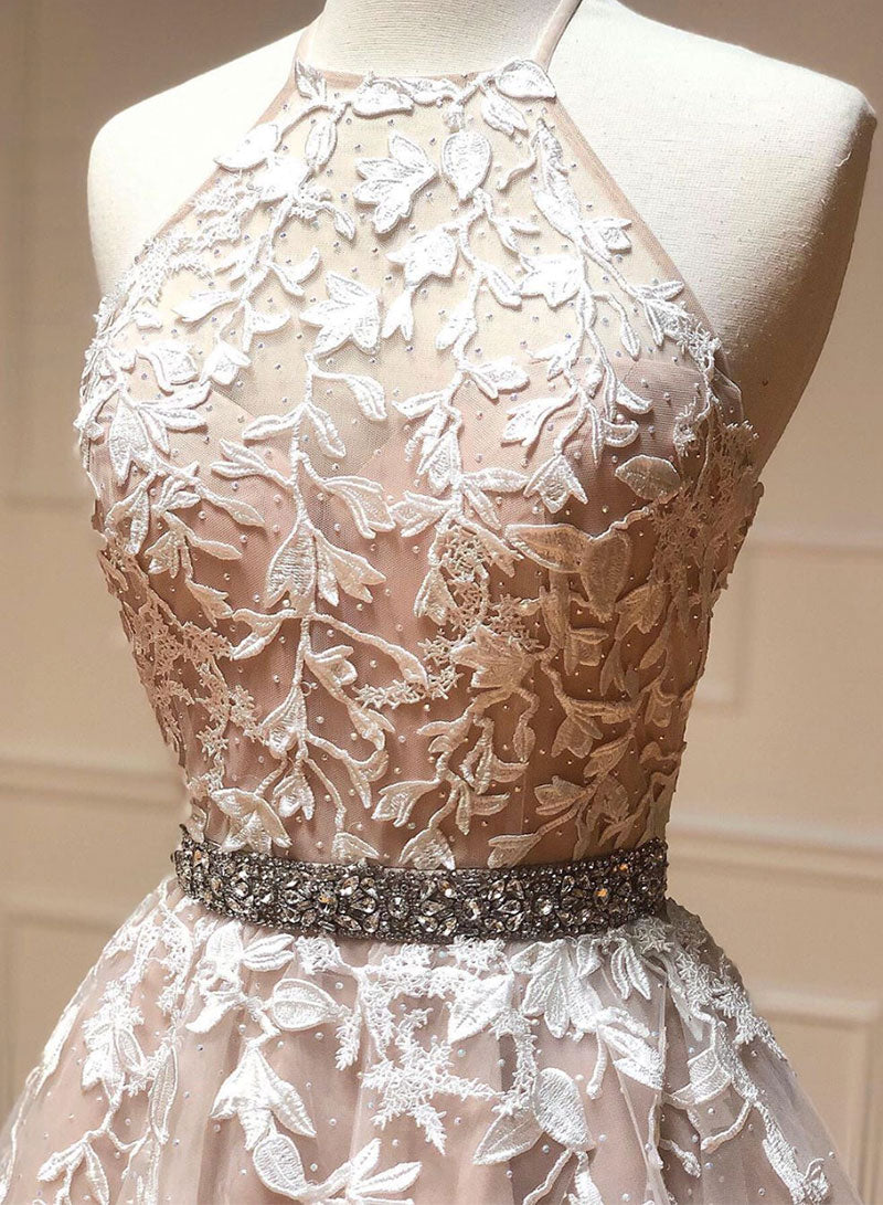 Cute Tulle Lace Short Prom Dress, A-Line Backless Evening Party Dress