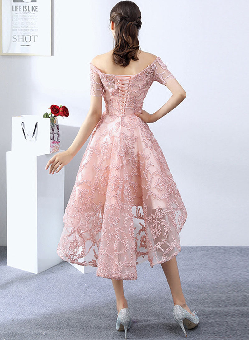 Lovely A-Line High Low Prom Dress, Off the Shoulder Evening Party Dress