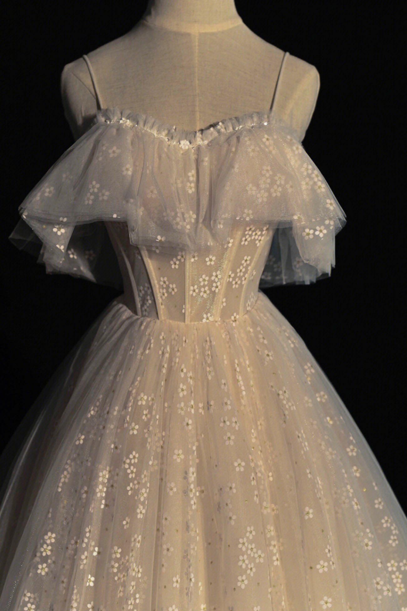 Champagne tulle long prom dress A-line evening dress