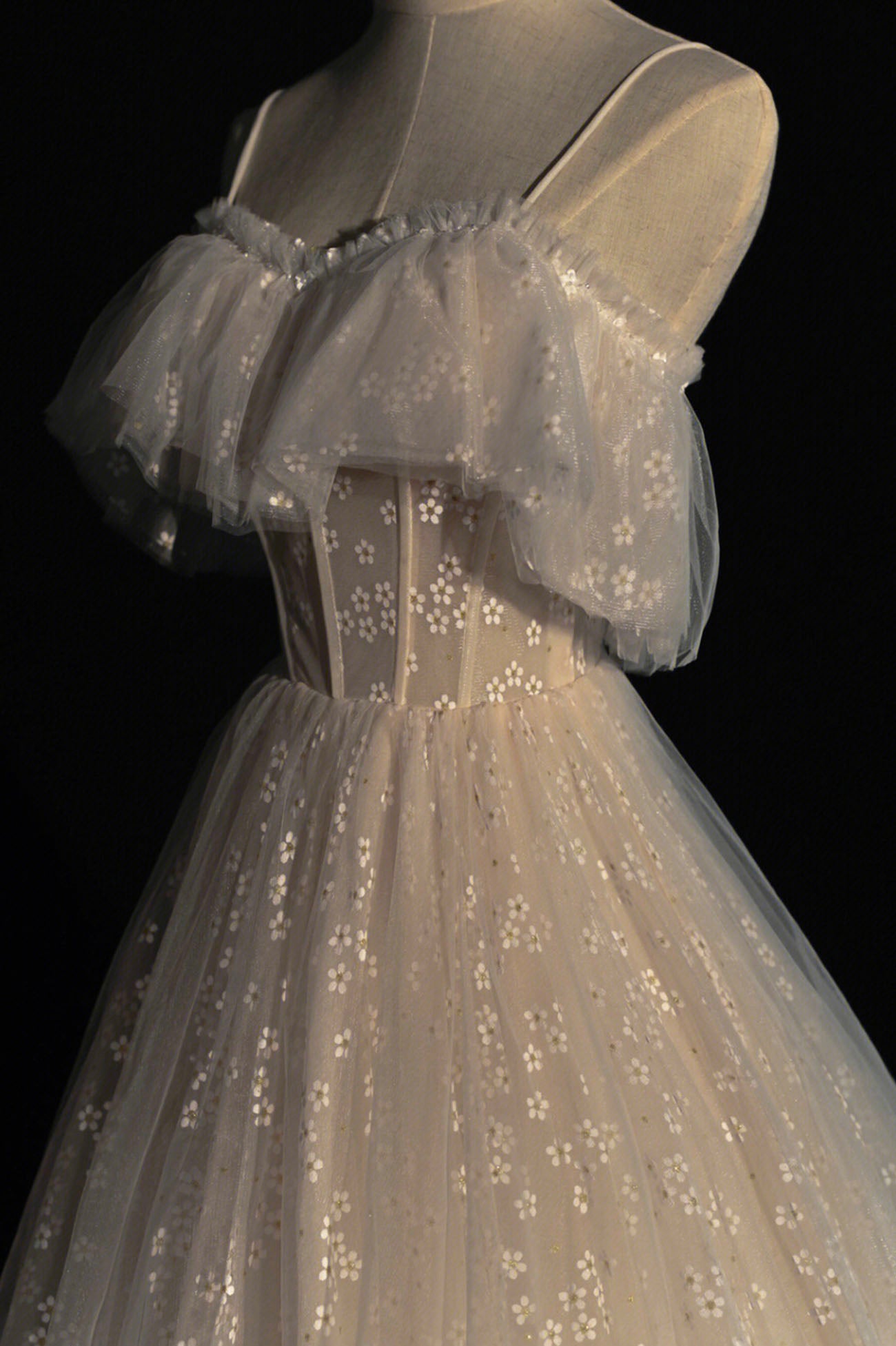Champagne tulle long prom dress A-line evening dress