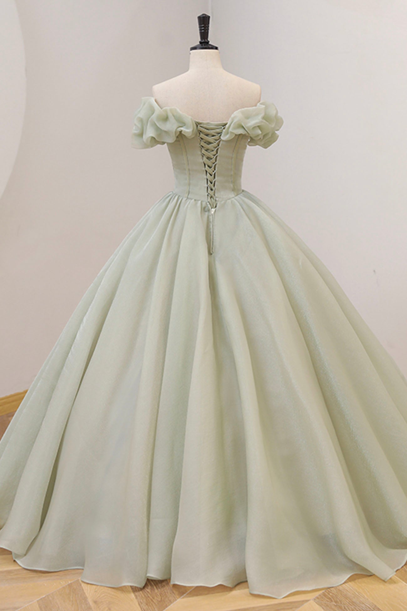 Green Tulle Sequins Long A-Line Ball Gown