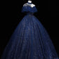 Blue Tulle Sequins Long Ball Gown, Beautiful Blue Tulle Formal Dress