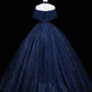 Blue Tulle Sequins Long Ball Gown, Beautiful Blue Tulle Formal Dress