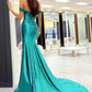 Mermaid Off-the-Shoulder Long Prom Dress, Elegant Satin Corset High Slit Evening Dress