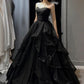 Black Sweetheart Neck Tulle Long Prom Dress, Black Evening Party Dress