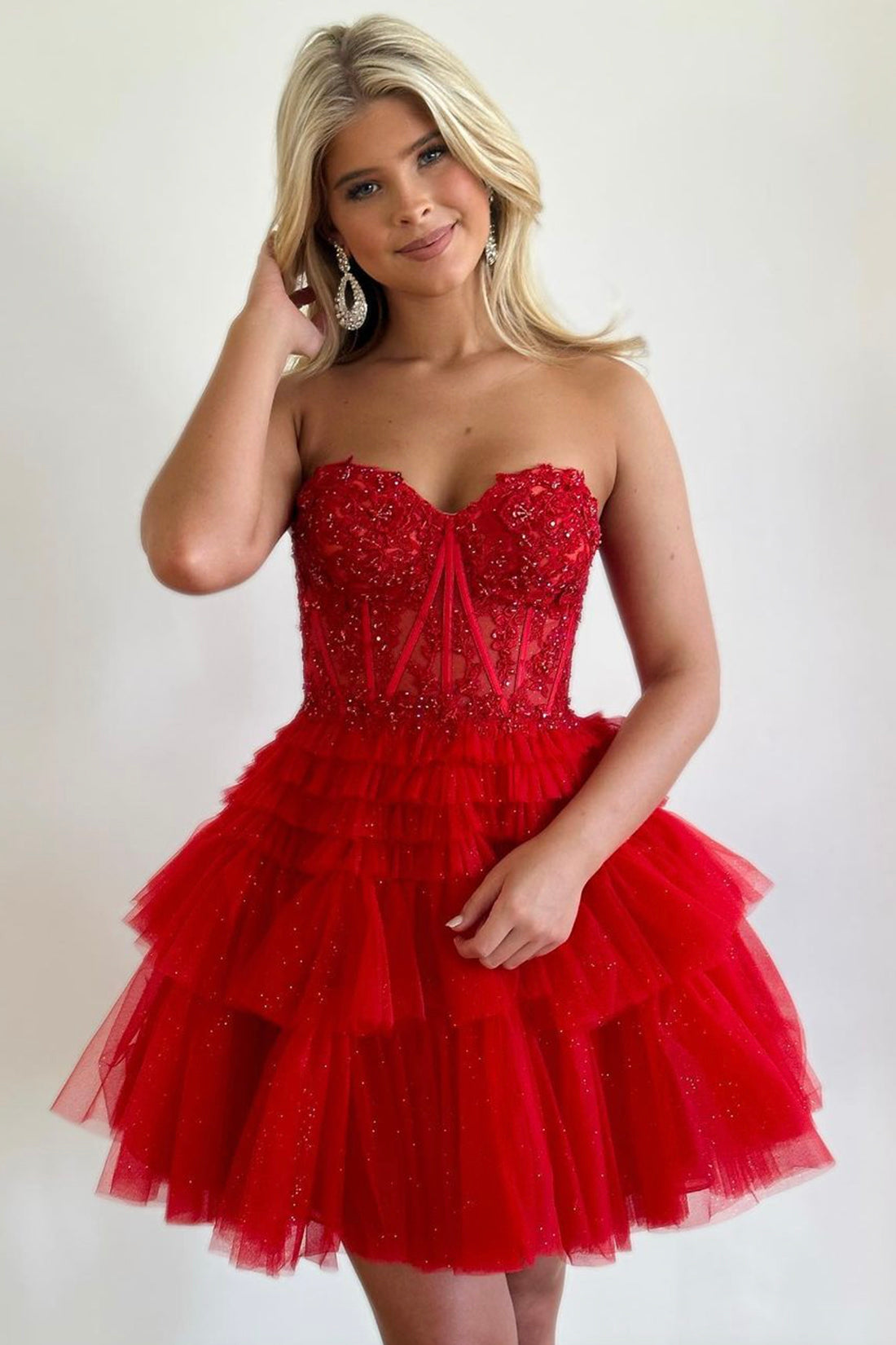 Red poofy prom on sale dress