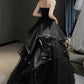 Black Sweetheart Neck Tulle Long Prom Dress, Black Evening Party Dress