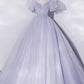 Light Blue Tulle Sequins Long Prom Dress, A-Line Evening Party Dress
