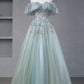 Beautiful Tulle Sequins Long Prom Dress, A-Line Off the Shoulder Party Dress