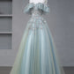 Beautiful Tulle Sequins Long Prom Dress, A-Line Off the Shoulder Party Dress